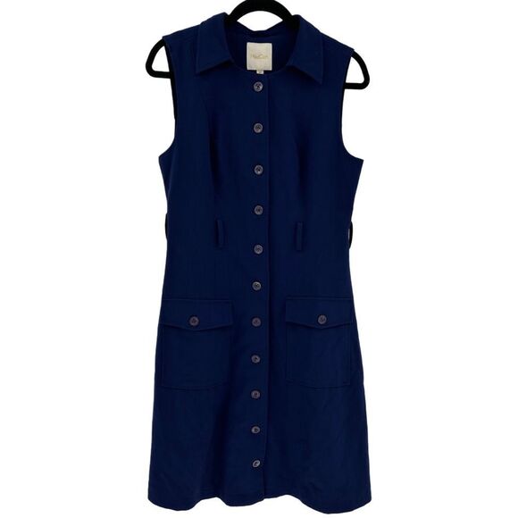 ModCloth Coasting Along Sleeveless Navy Blue Button Up Mini Dress Medium - Picture 2 of 11